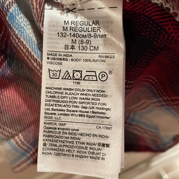 GAP kids red/white plaid collarless shirt. - Picture 6 of 8